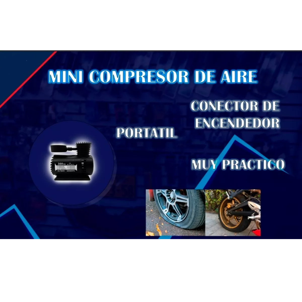 Compresor De Aire Mini Para Llanta 300psi Portátil 12v