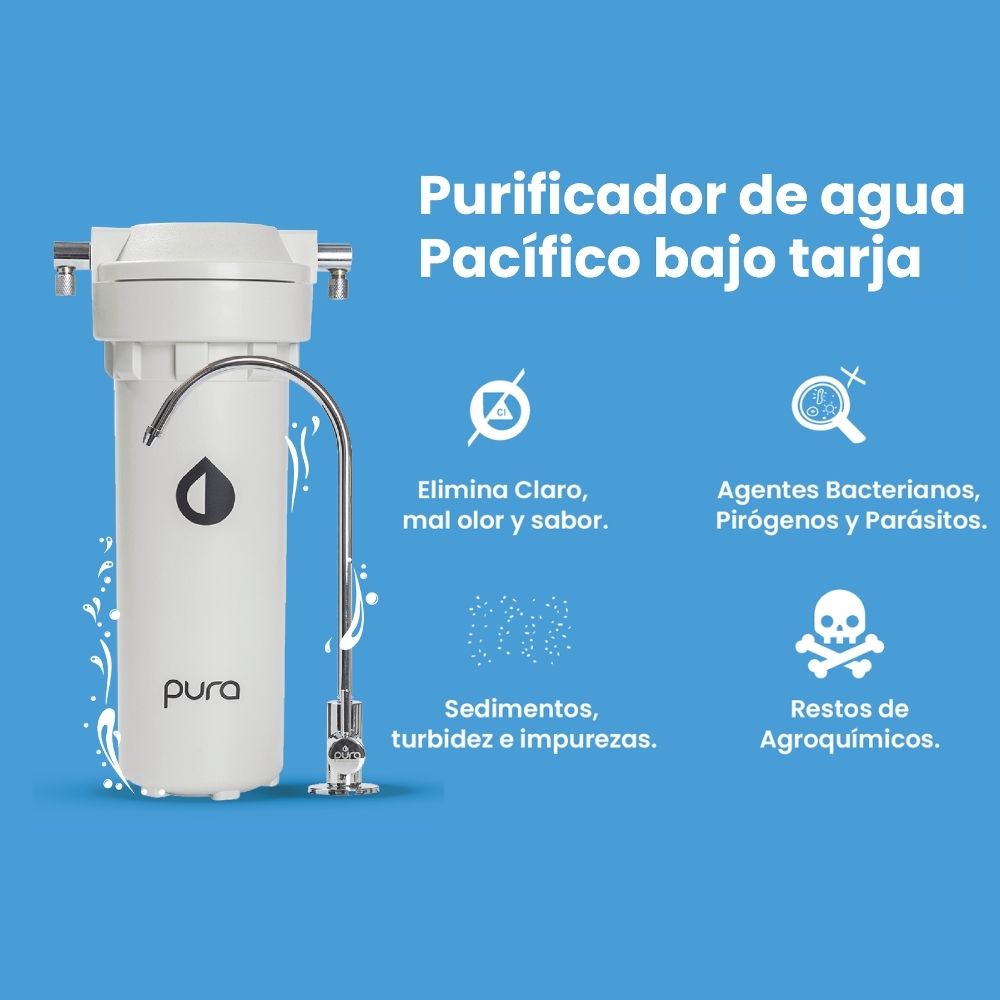 Filtro Purificador de Agua PURA Pacifico BAJO TARJA, Alto Rendimiento | Agua Sin  Cloro  | 36 MESES