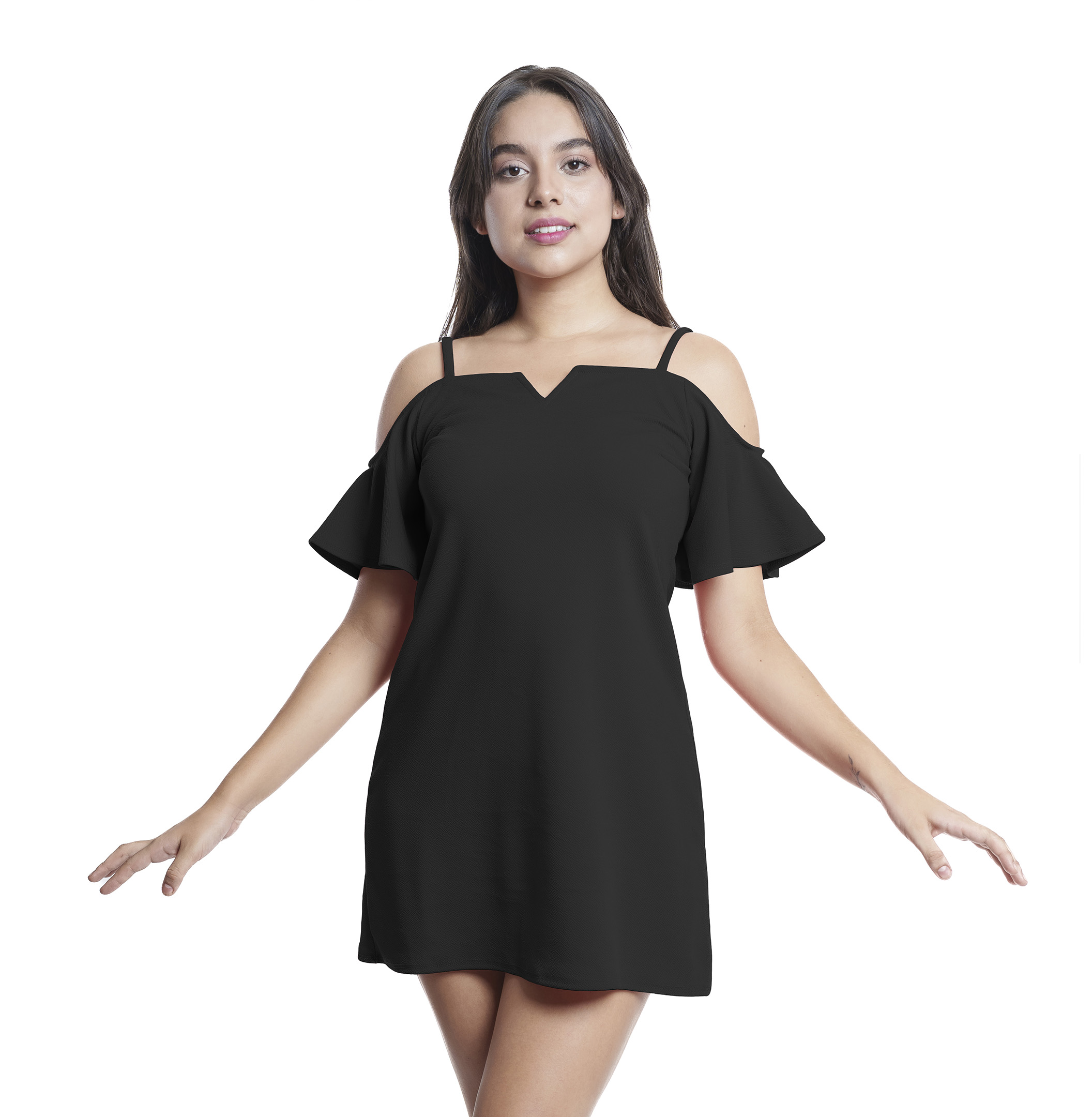 Vestido Blusón Holgado Corto Hombros Descubiertos Elegante