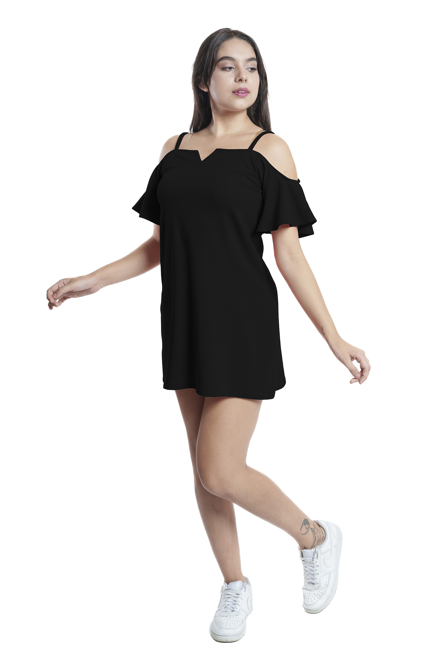 Vestido Blusón Holgado Corto Hombros Descubiertos Elegante