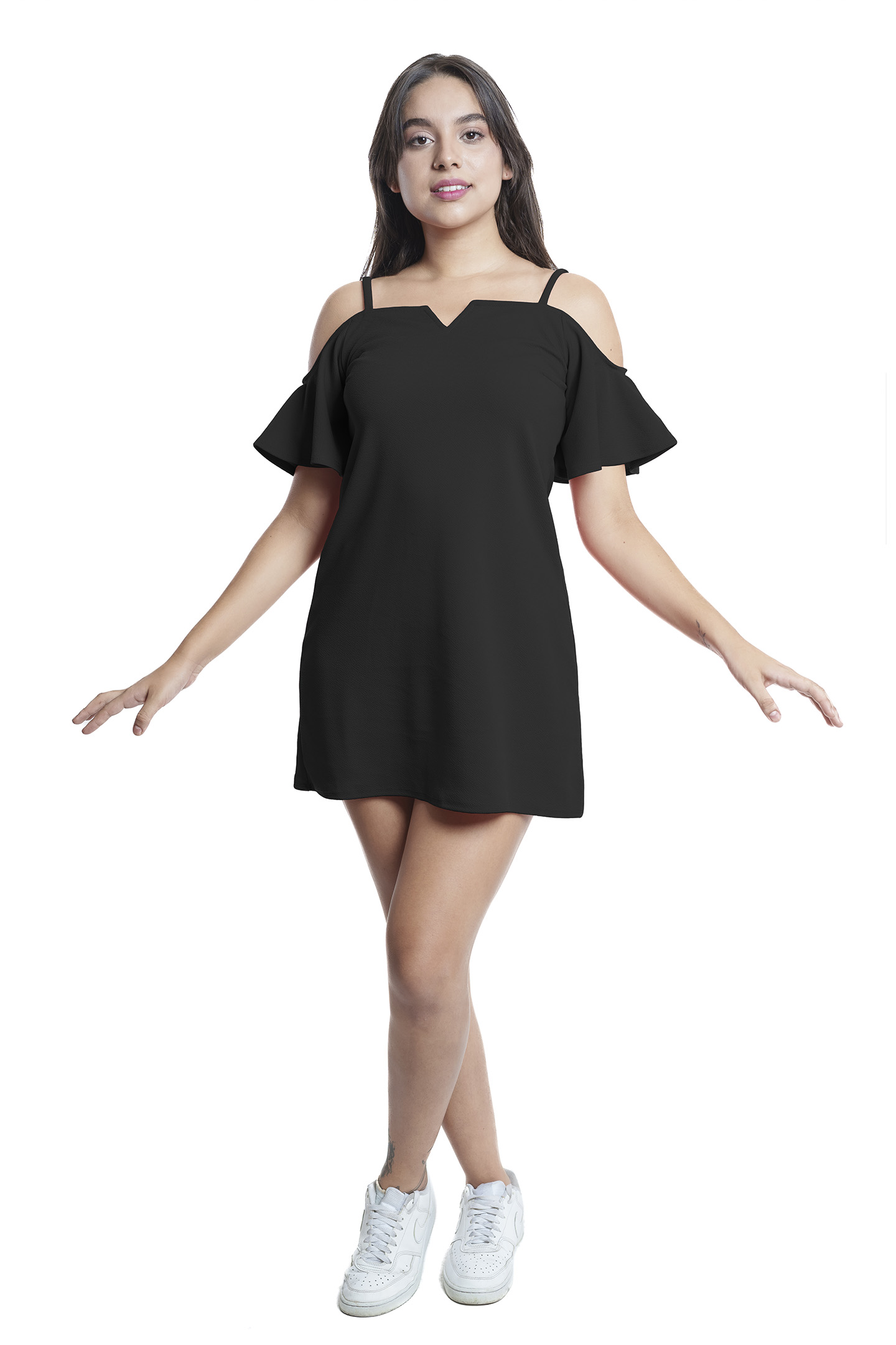 Vestido Blusón Holgado Corto Hombros Descubiertos Elegante