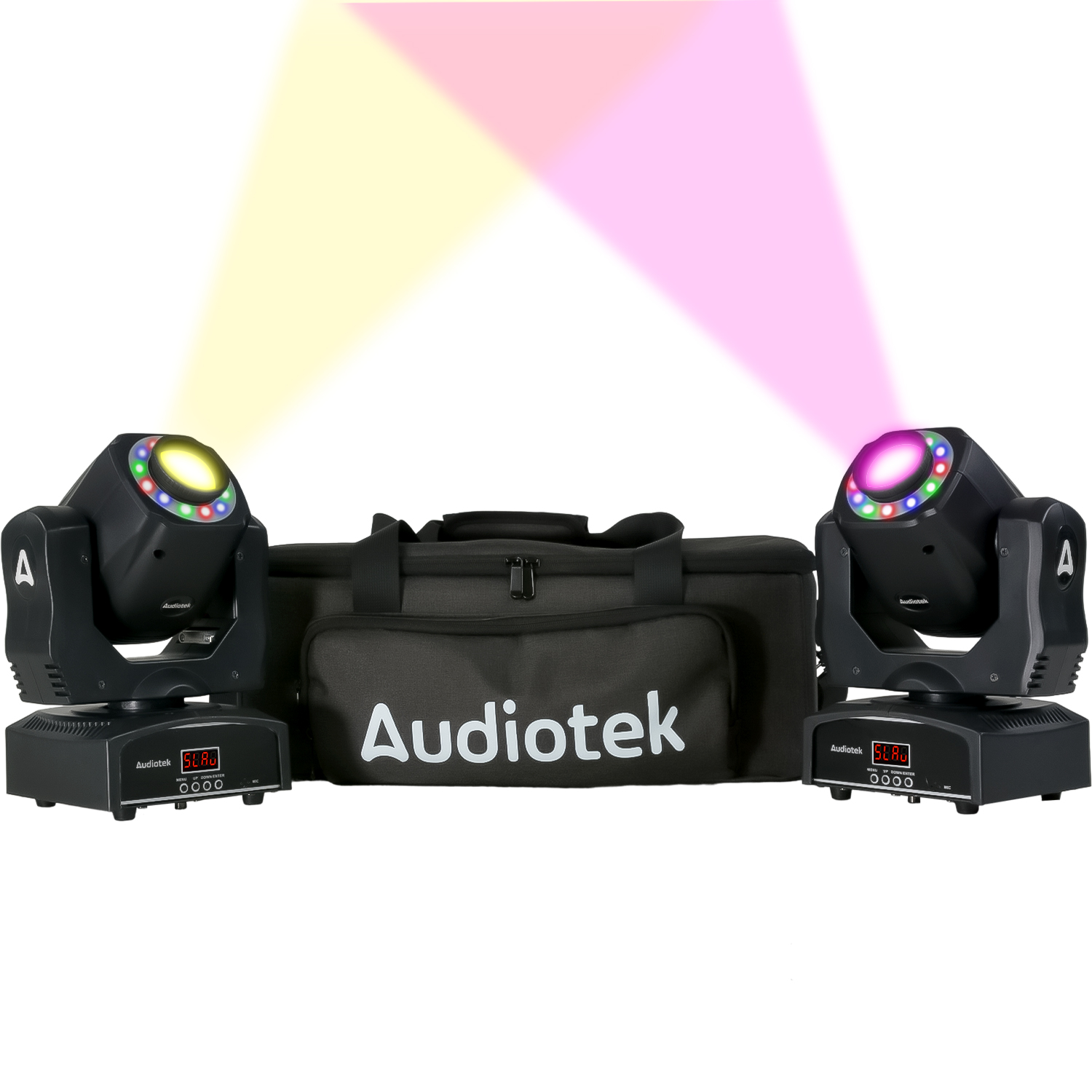 Set 2 Cabezas Movil Aro Rgb Robotica 90w Con Mochila