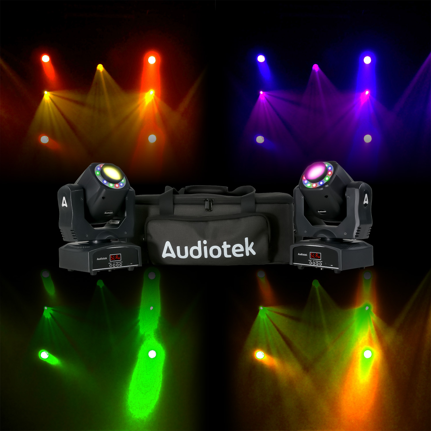 Set 2 Cabezas Movil Aro Rgb Robotica 90w Con Mochila