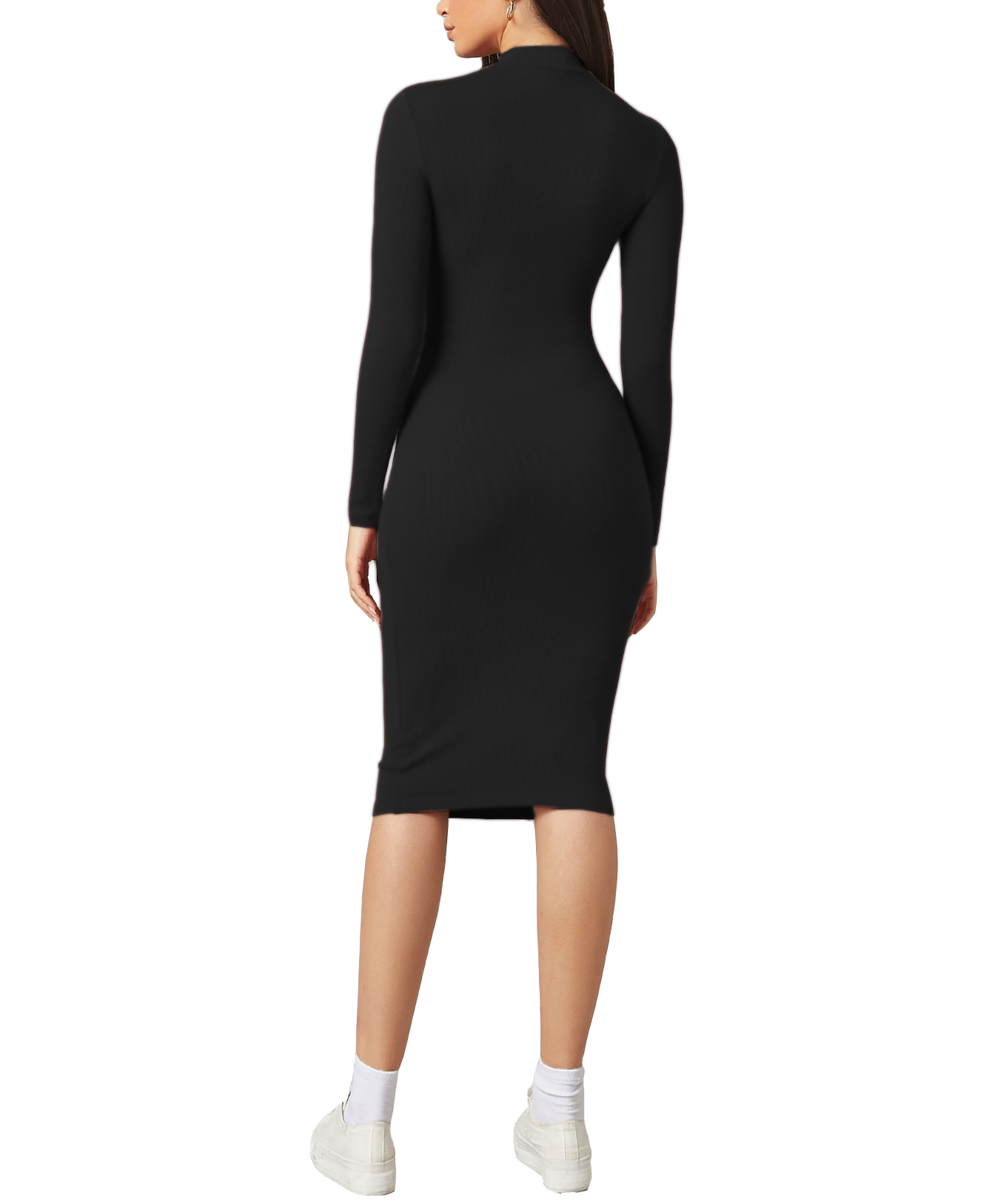 Vestido Largo Ajustado Manga Larga Cuello Alto Casual Sexy