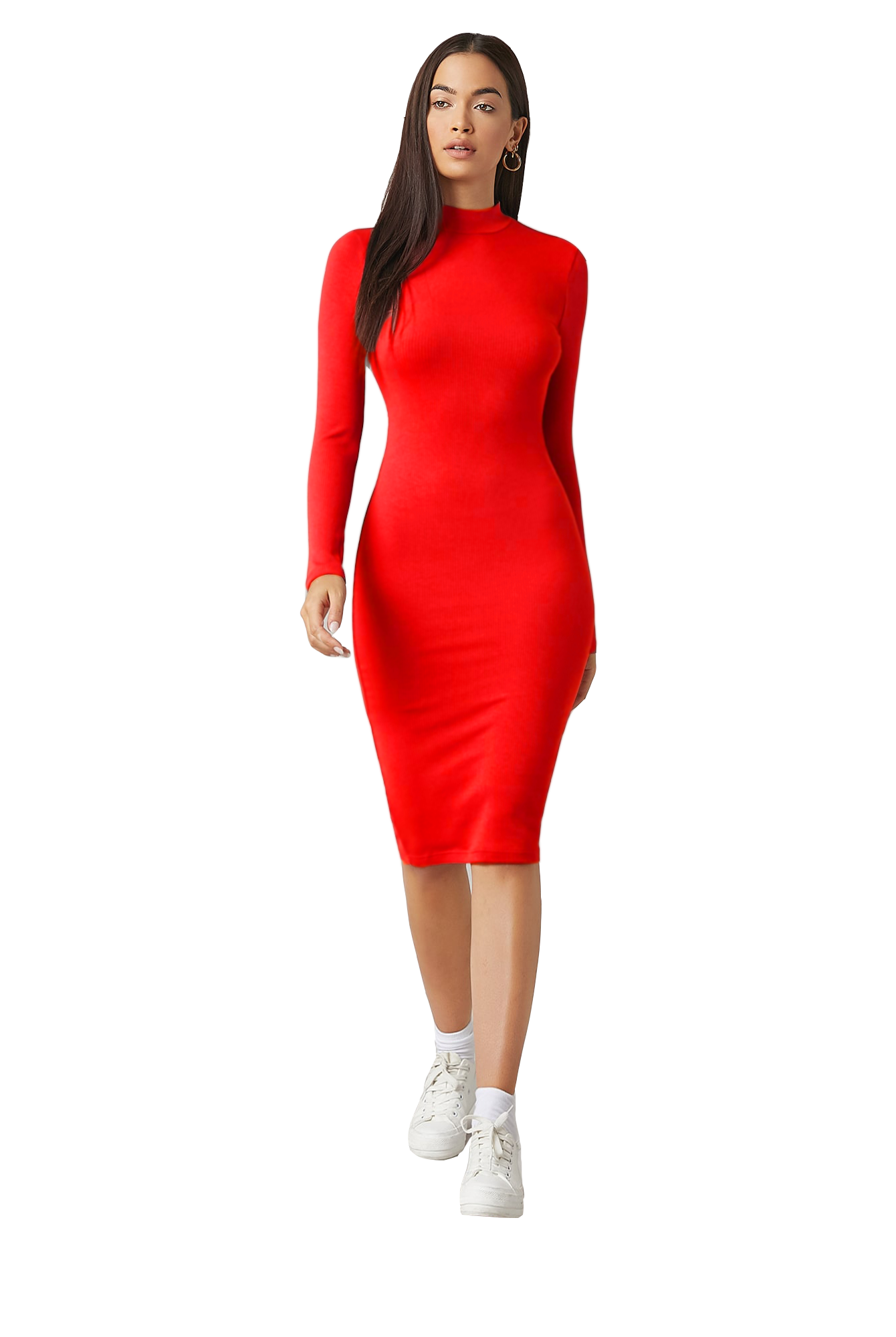 Vestido Largo Ajustado Manga Larga Cuello Alto Casual Sexy