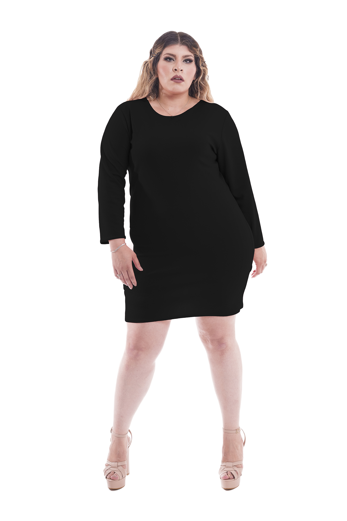 Vestido Blusón Corto Tallas Extra Plus Manga Larga Abertura