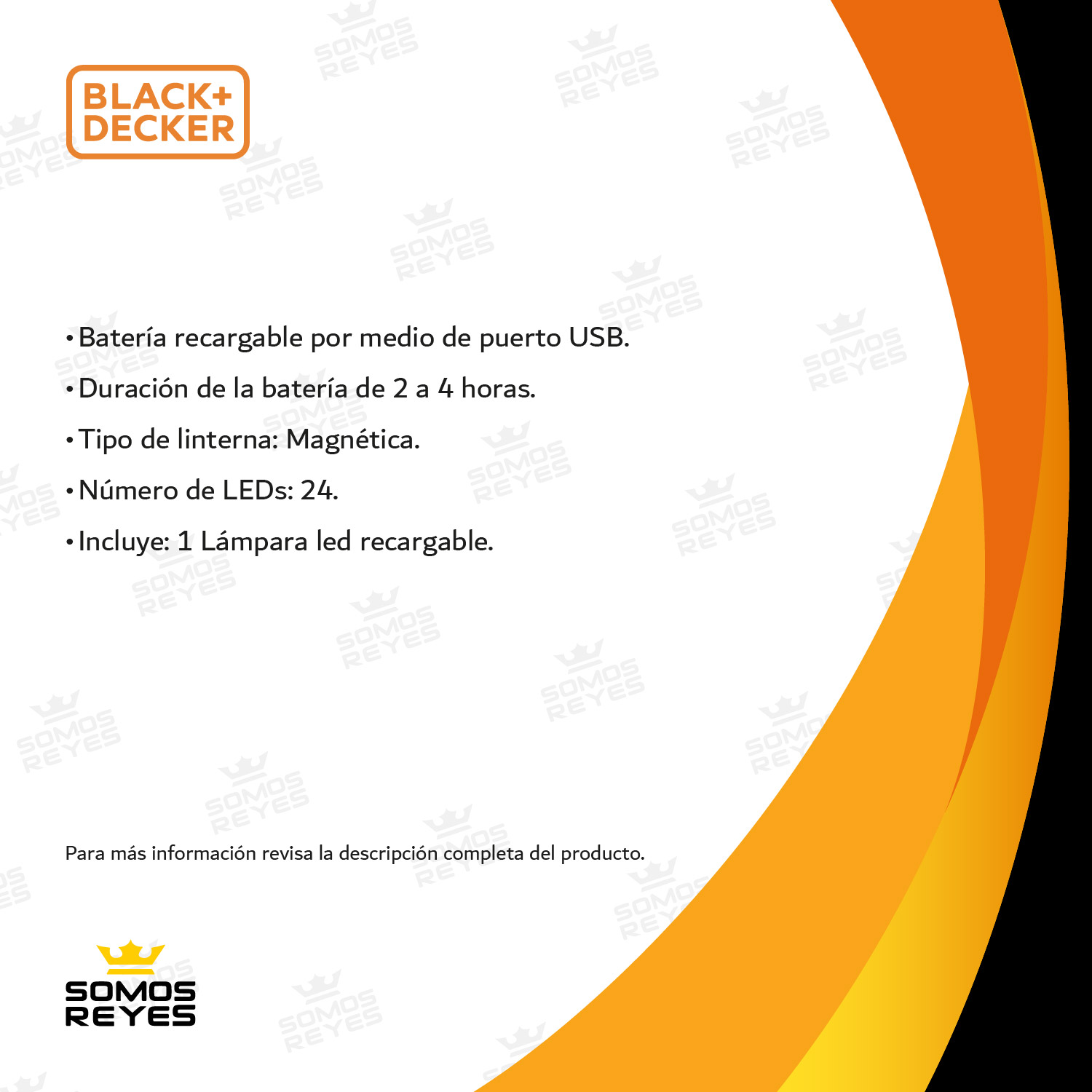 Lámpara Led Recargable 350 Lumens Con Iman Black and Decker