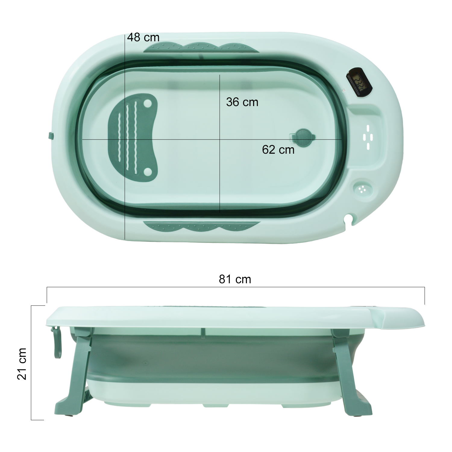 Tina Bañera Bebe Antiderrapante Portatil Regadera Plegable Verde