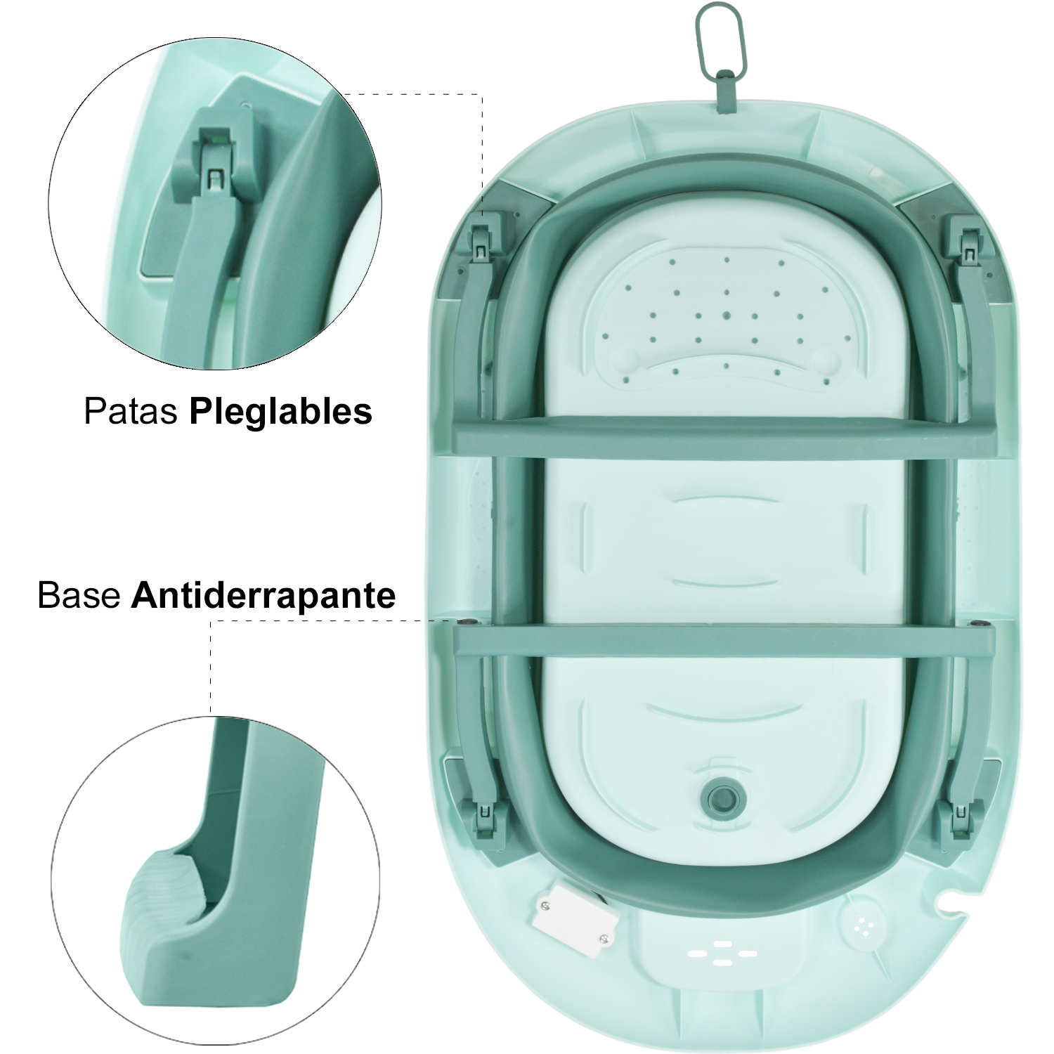 Tina Bañera Bebe Antiderrapante Portatil Regadera Plegable Verde