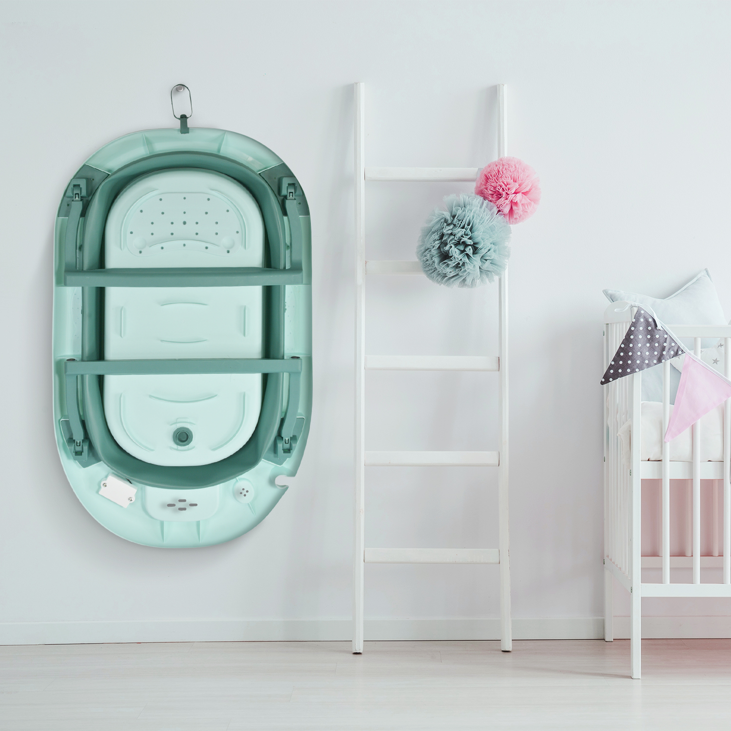 Tina Bañera Bebe Antiderrapante Portatil Regadera Plegable Verde