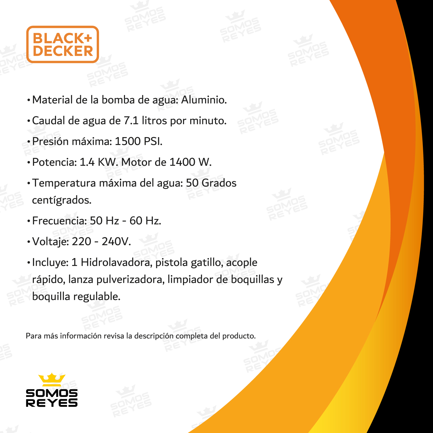 Hidrolavadora Electrica Portatil 1400w 1500 Psi Black Decker 