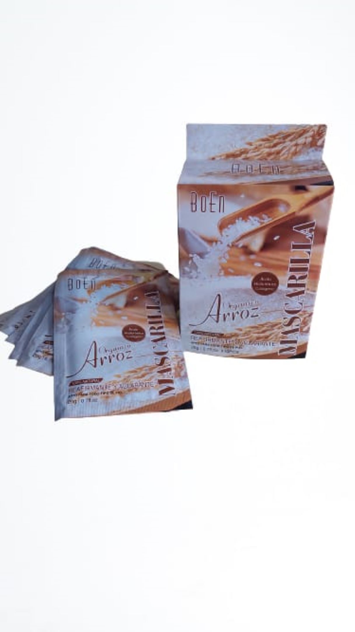 Caja con 10 Sobres Mascarilla Reafirmante y Aclarante de Arroz Orgánico 20g