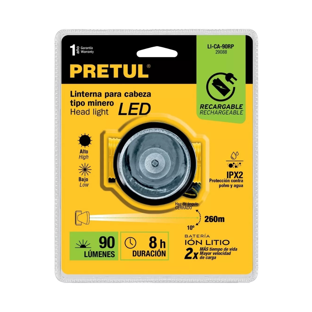 Linterna Para Minero 90 Lm Recargable Impermeable