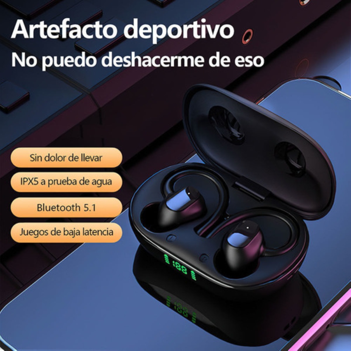 Audifonos Bluetooth Deportivos Audifonos V5.1 Negros Led Verde