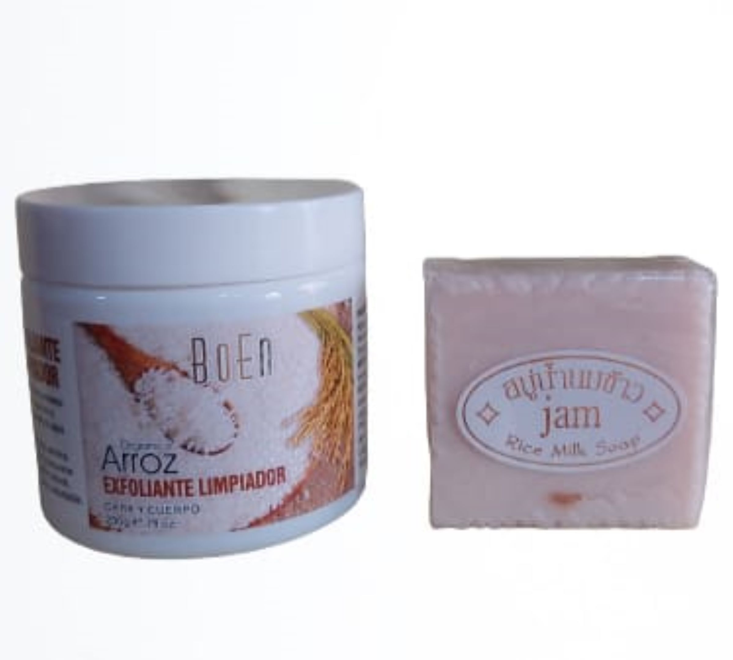 Gel Exfoleante Limpiador Cara y Cuello de Arroz Orgánico 200g y Jabón de Leche de Arroz Orgánico 73g