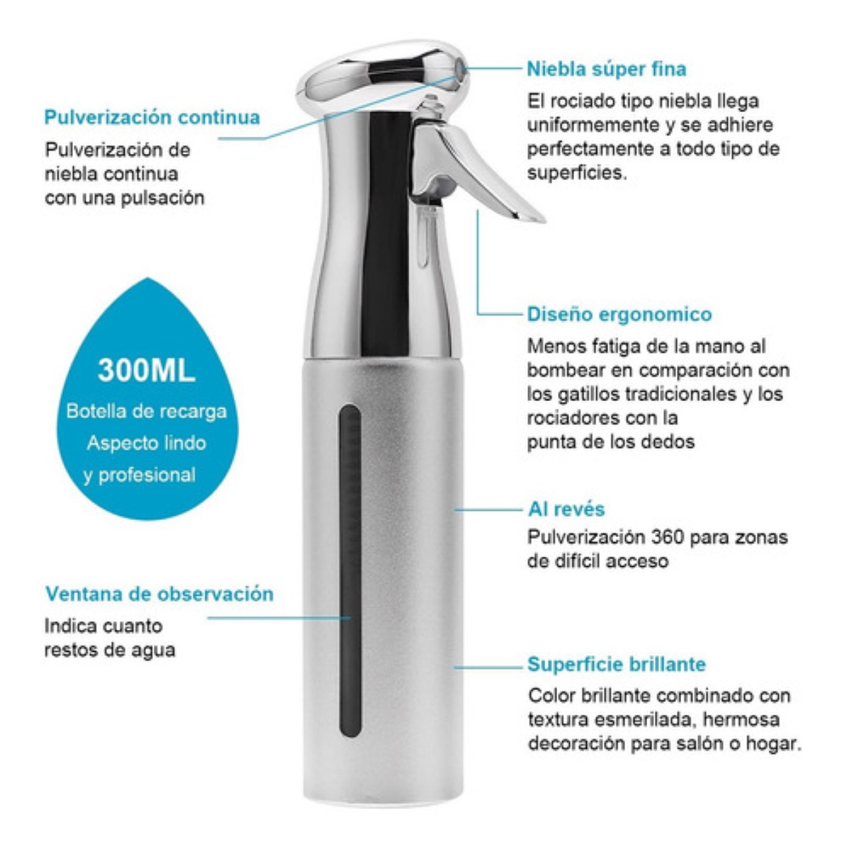 Atomizador Aspersor 300ml Portátil De Múltiple Plateado