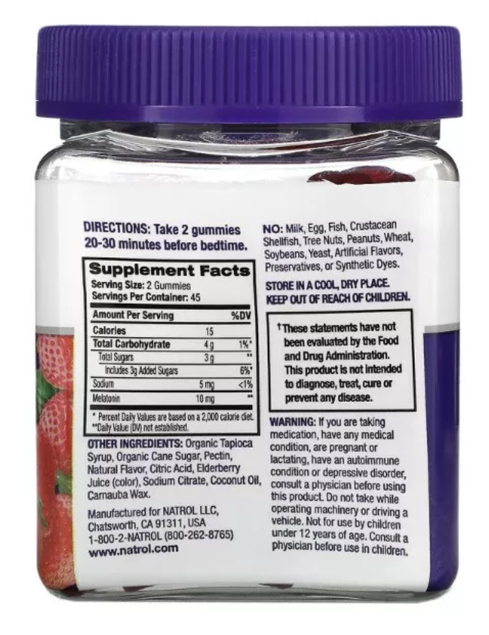 Natrol, Melatonina, Fresa, 10 Mg, 90 Gomitas, Melatonina Es Una Ayuda Para Dormir Nocturna Que Ayuda Con El Insomnio Ocasional. Para Amanecer Fresco Sin Cansancio Y Rendir En Tu Dia.