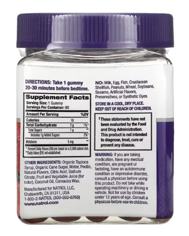 Natrol, Gomitas, Melatonina, Fresa, 5 Mg, 90 Unidades , Te Ayuda A Dormir Más Rápido, Quédate Dormido Más Tiempo Para Regula Los Ciclos De Día Y Noche O Los Ciclos De Sueño.