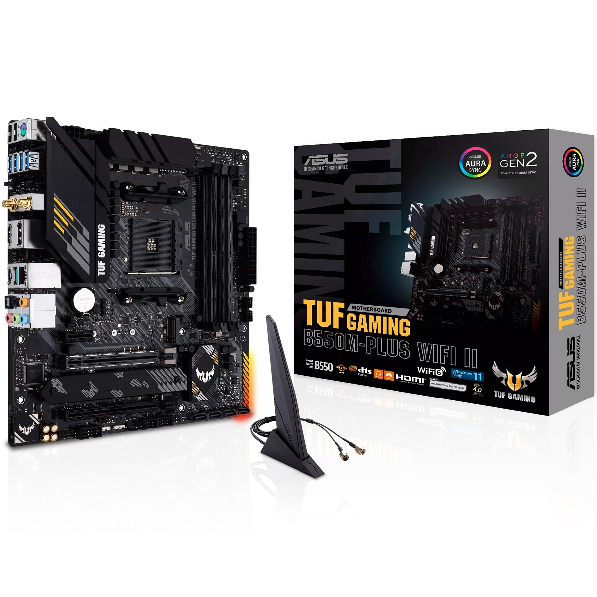 Tarjeta Madre ASUS TUF GAMING B550M-PLUS WIFI II AURA 4xDDR4 2xPCI-E USB3 Socket AM4