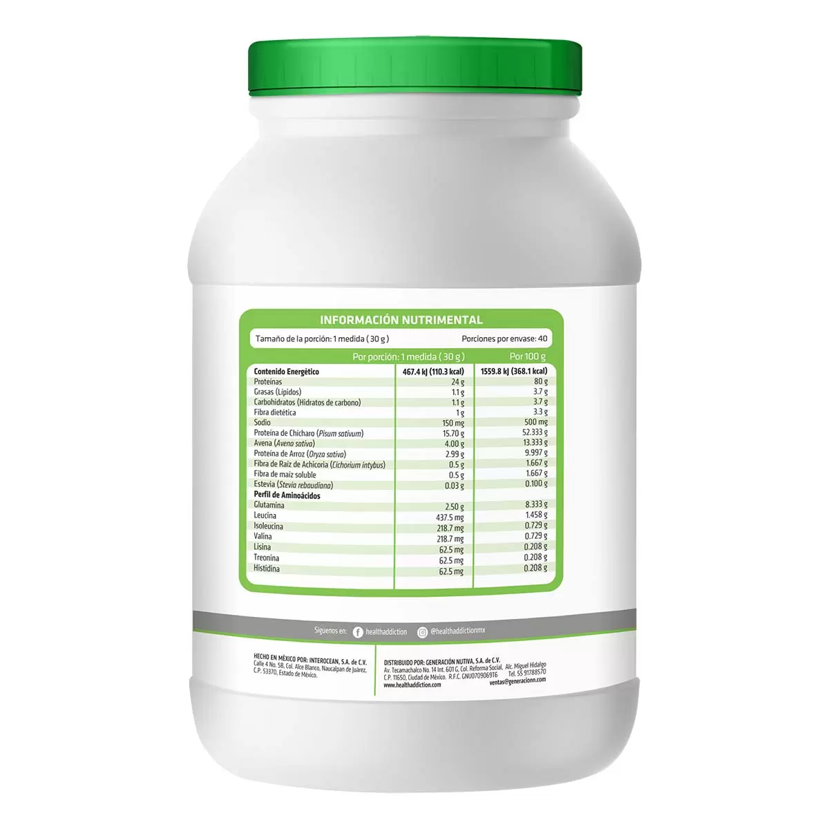 Suplemento Proteína Vegana Sabor Chocolate 1.2 Kg 