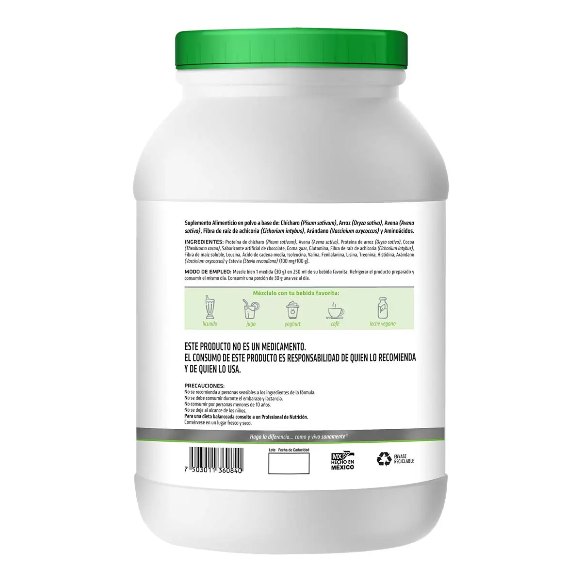 Suplemento Proteína Vegana Sabor Chocolate 1.2 Kg 