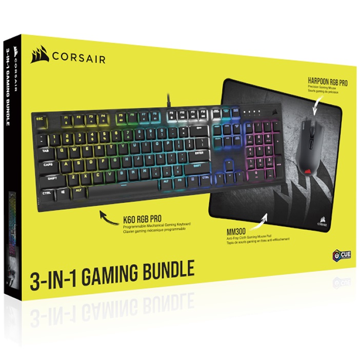 Kit Corsair Teclado K60 RGB PRO + Mouse Harpoon RGB PRO + MousePad MM300 Gaming Bundle 3 En 1 CH-910D519-SP.