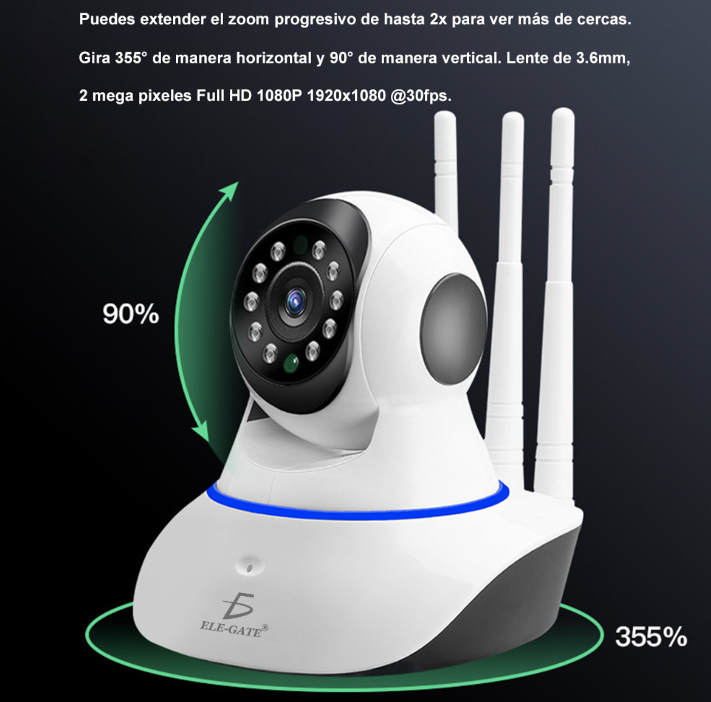 Camara Seguridad Ip 3 Antenas Wifi Full Hd Con Alarma
