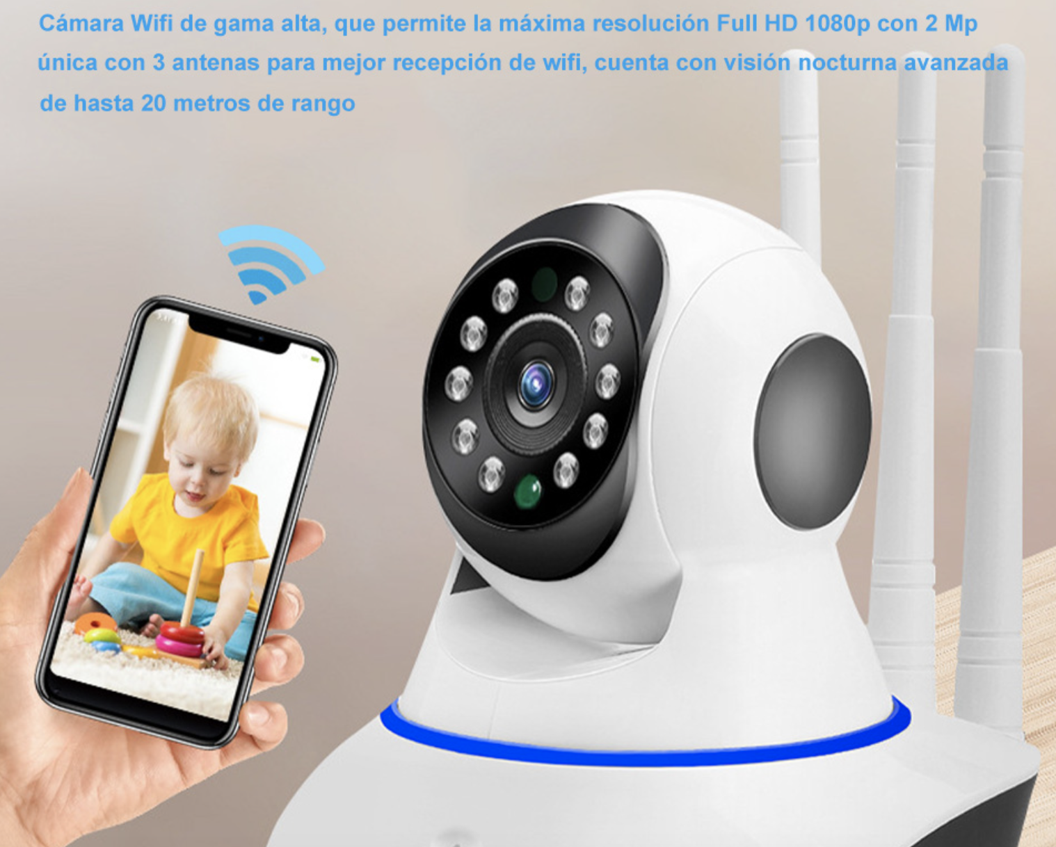 Camara Seguridad Ip 3 Antenas Wifi Full Hd Con Alarma