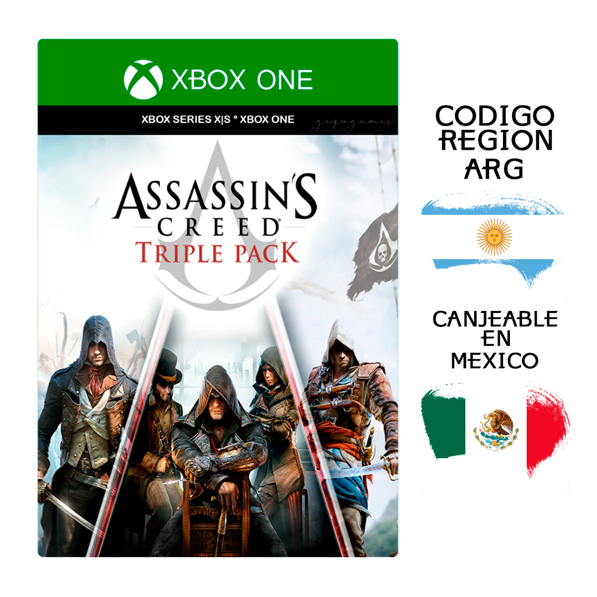 Pack triple Assassin's Creed: Black Flag, Unity, Syndicate Codigo Digital Region (ARG) Canjeable Mexico