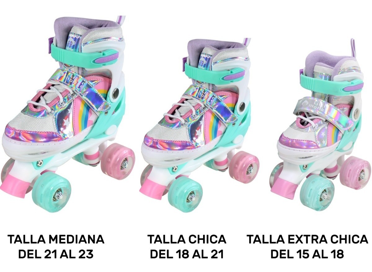 Patines 4 Ruedas Talla Ajustable Niño Niña Luz Led + Regalo