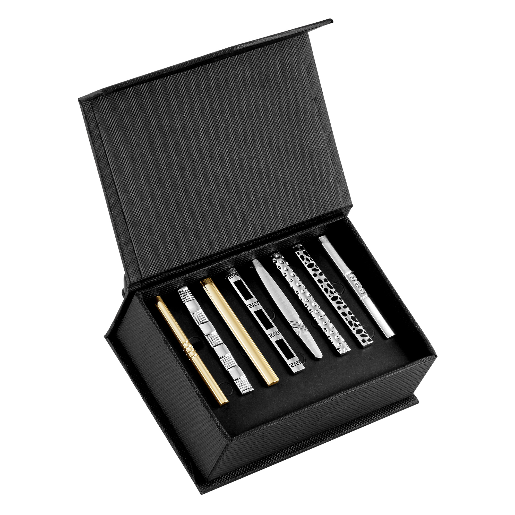 Juego De 8 Pisacorbatas 5.4 Cm Elegante C/ Estuche De Regalo Puentes Denver