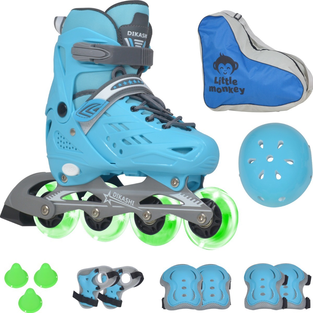 Patines En Linea Azul Niño Rueda Led + Protecciones 18-27 Cm