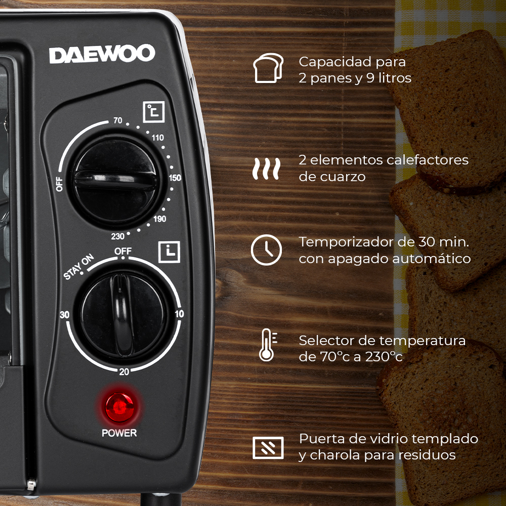 Horno eléctrico Daewoo DOT-1645 9 L y temporizador de 30 min