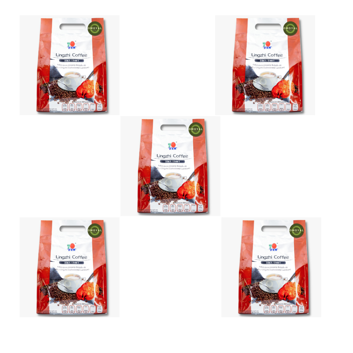 Paquete 5 Piezas Cafe Lingzhi 3 En 1 Con Ganoderma 20 Sobres Dxn