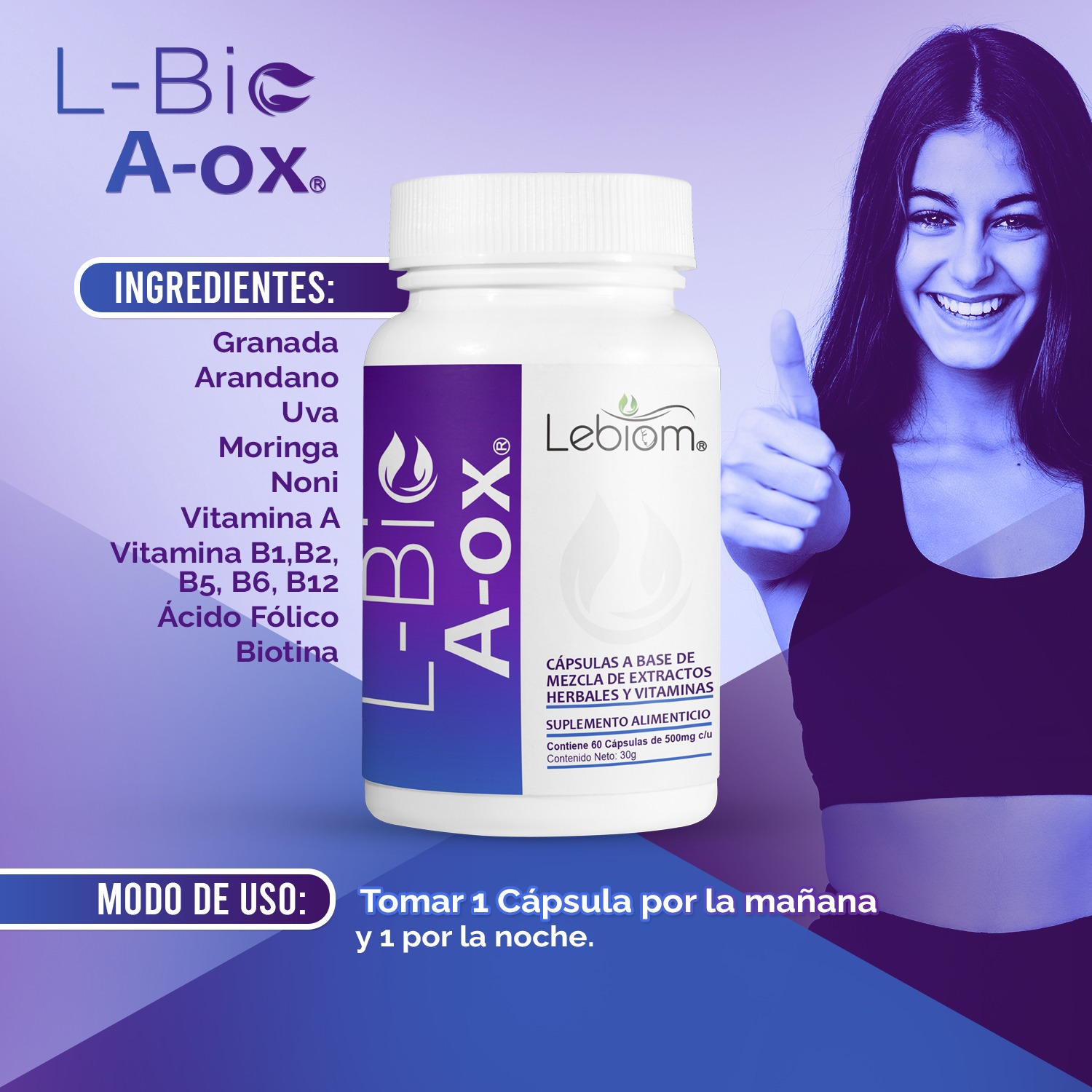 A-Ox Antioxidante poderoso Regeneracion de celulas 30g Lebiom