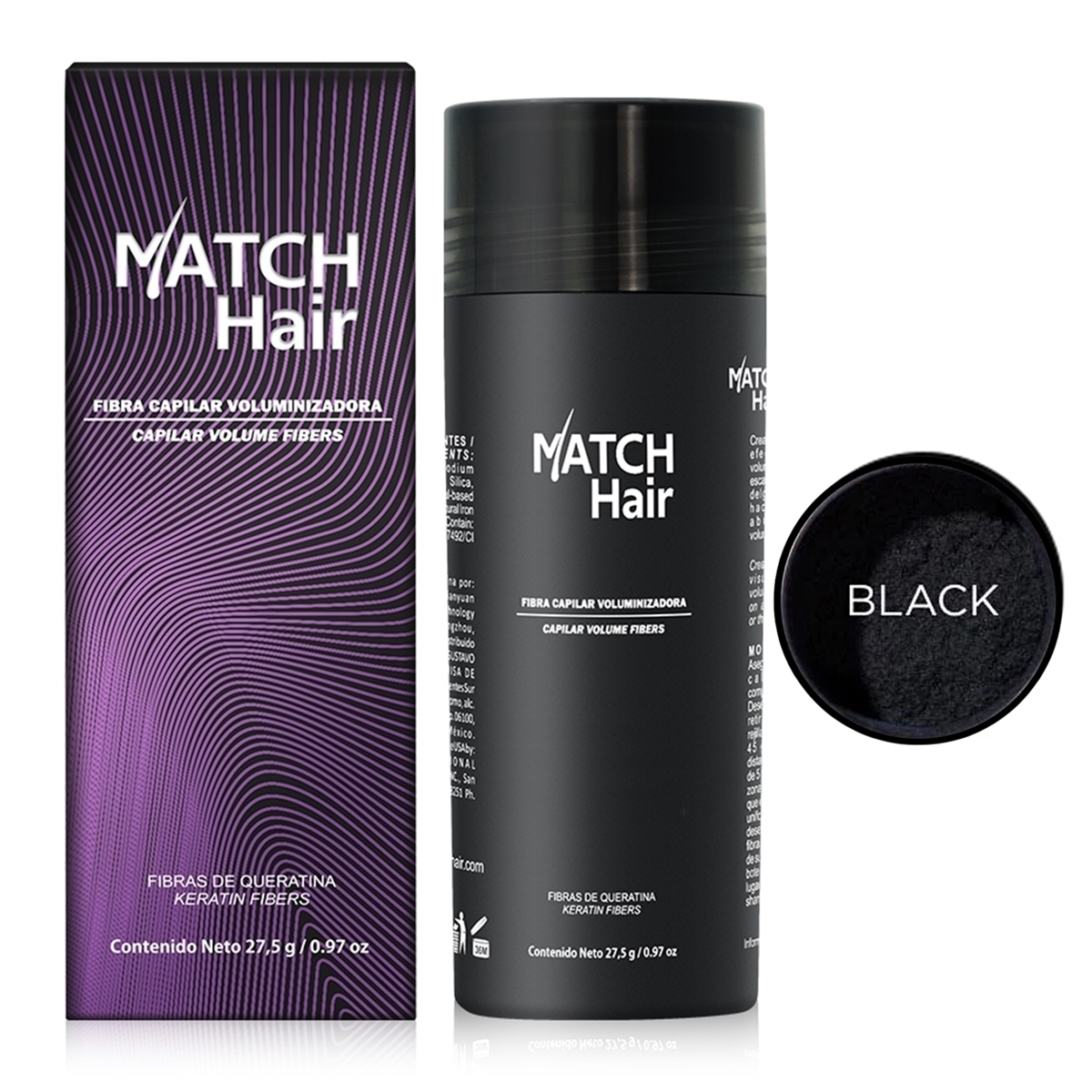 MATCH HAIR FIBRA BLACK 27.5 gr Mejor que Toppik