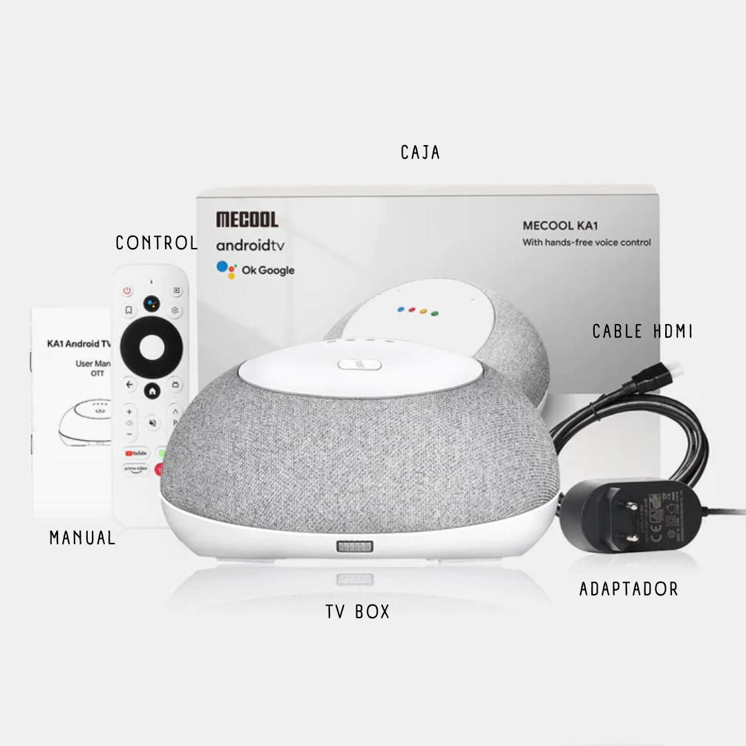 Home Plus KA1 OTT Altavoz Inteligente con Asistente de Google y Android TV Box 4K 2 en 1 MECOOL