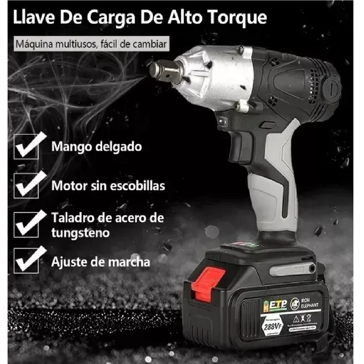 Kit Llave De Impacto Inalámbrico Eléctrico 288vf 2 Baterías