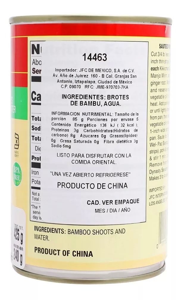 Brotes De Bambú en lata 425g Bamboo Shoot Dynasty Bambu - 2 latas.