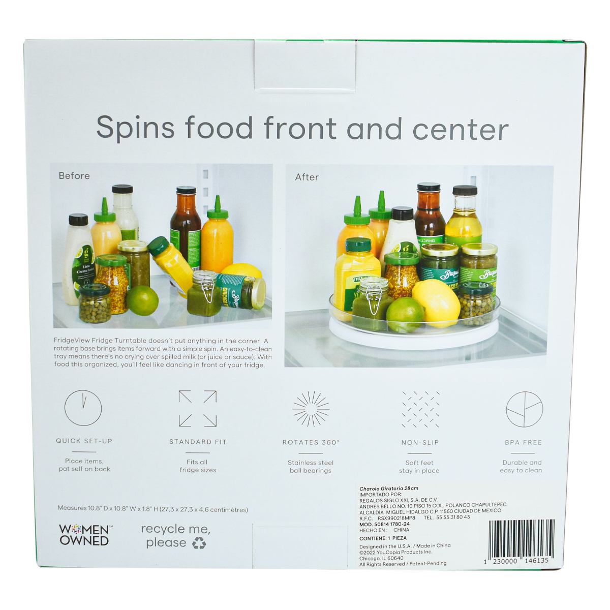 Youcopia 1780-24 Charola Circular Redonda Frutero Centro de Mesa Organizador Giratoria Multiusos 28cm