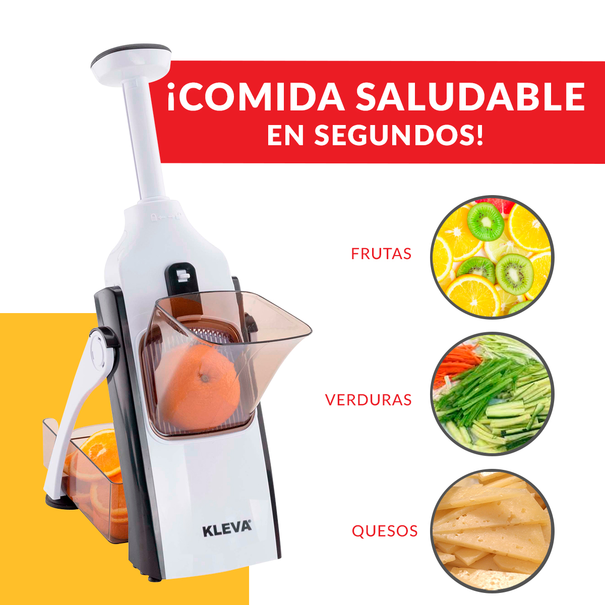 Rallador, Rebanador y Cortador único con selectores de grosor para Frutas, Verduras y Quesos Multifuncional Ready Cook Safety Slicer, cambiador de cuchillas integrado 