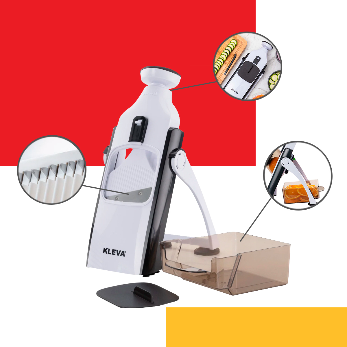 Rallador, Rebanador y Cortador único con selectores de grosor para Frutas, Verduras y Quesos Multifuncional Ready Cook Safety Slicer, cambiador de cuchillas integrado 