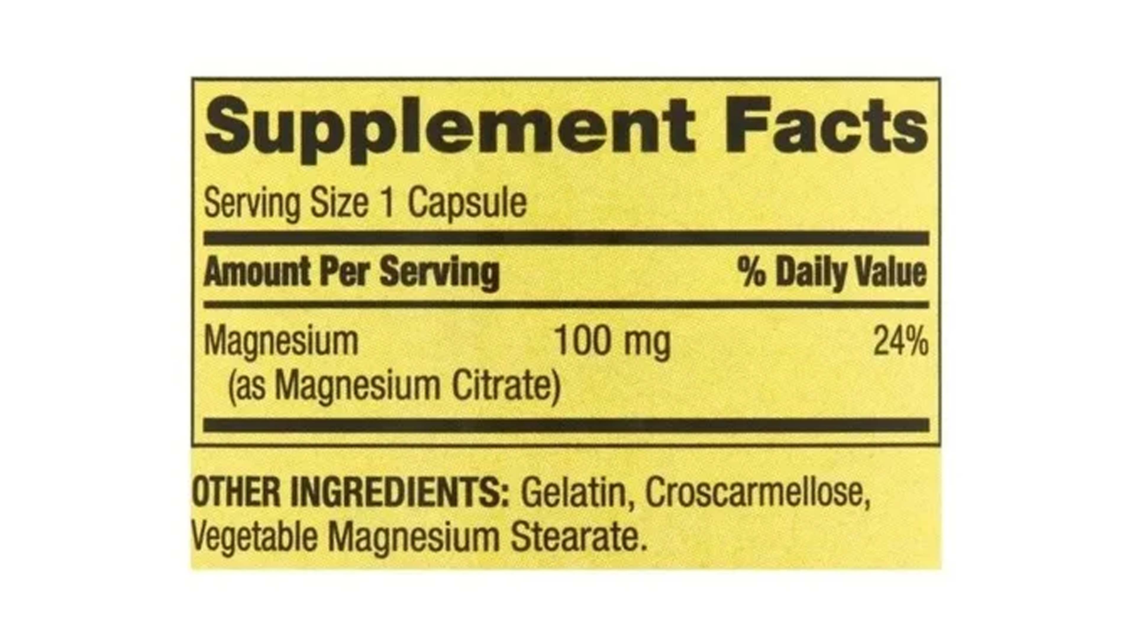 Citrato De Magnesio 100mg Spring Valley 100 capsulas Magnesium Citrato