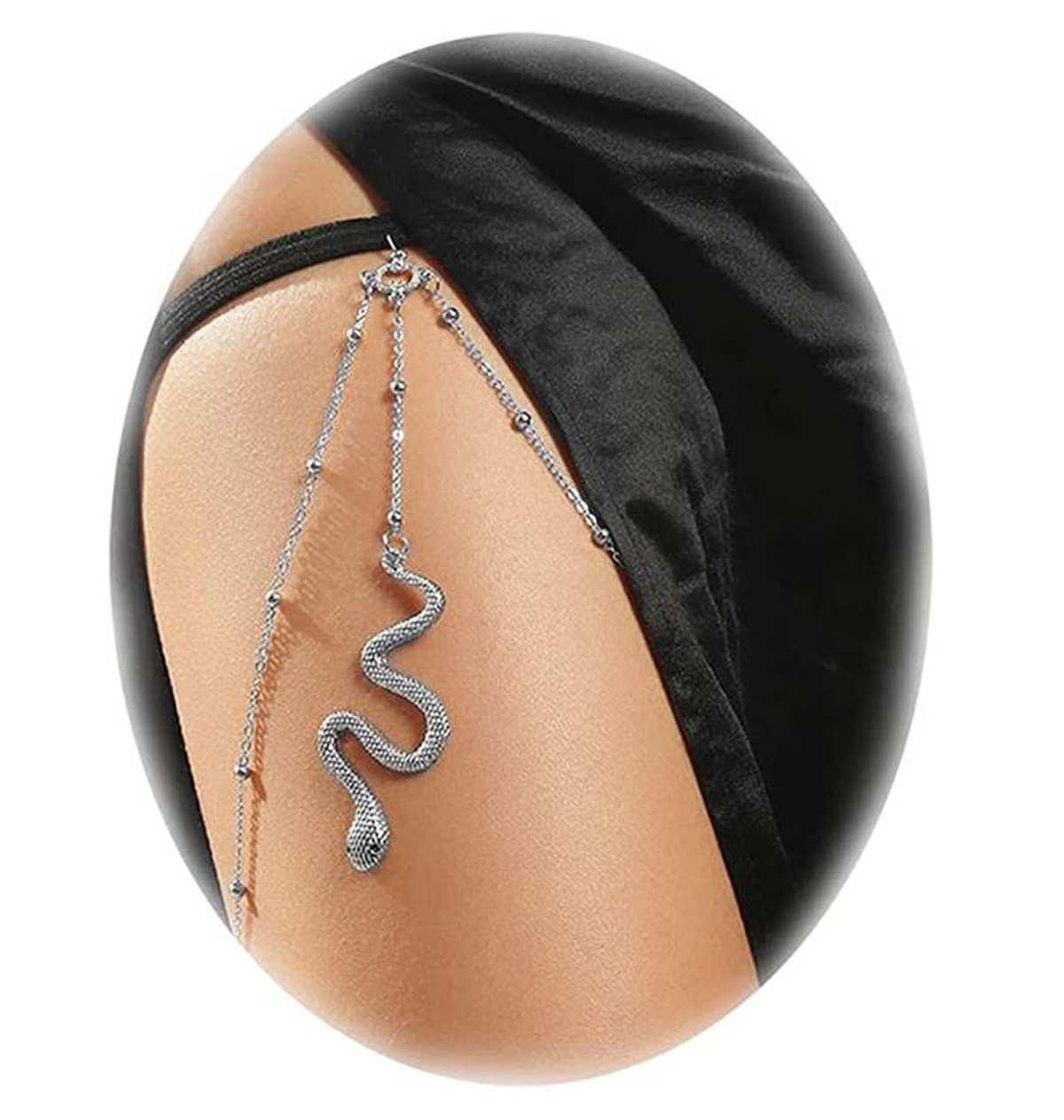 Cadena de Pierna para Mujer, Cadena de Muslo para Falda, Vestido, Shorts, Verano, Playa - Serpiente Plateada