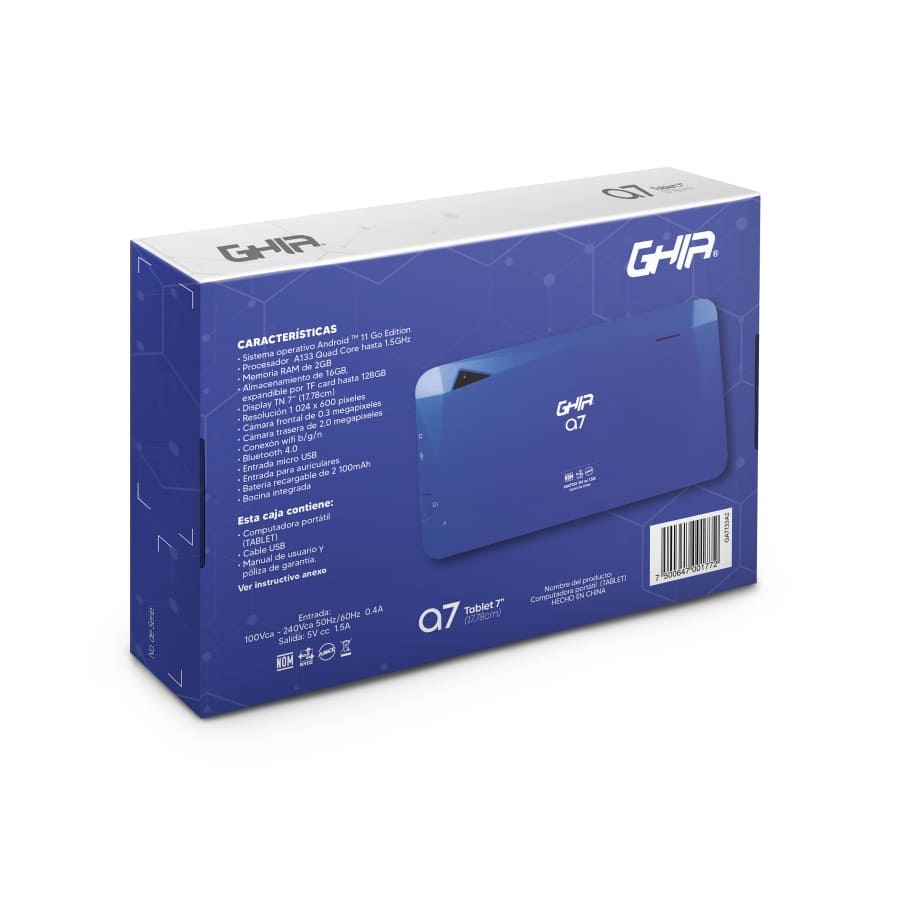 Ghia A7 de 7'', 2GB/16GB, Android 11, Azul