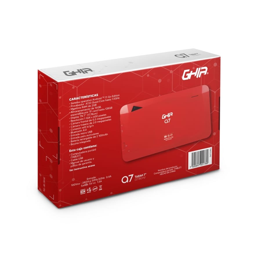 Ghia A7 de 7'', 2GB/16GB, Android 11, Rojo
