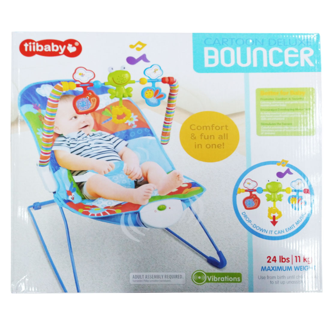 Silla Bouncer Vibrador Tiibaby Cartoon Azul