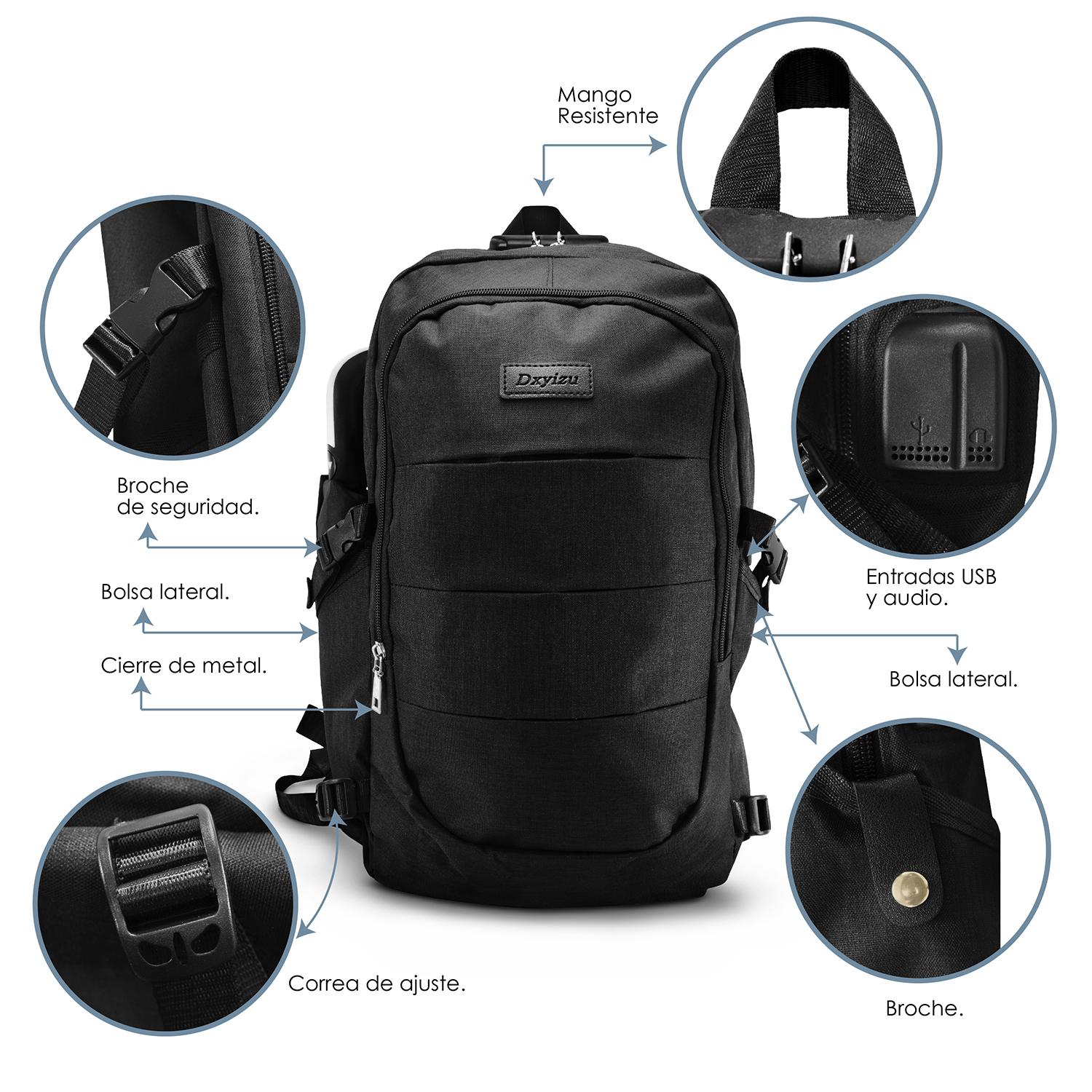Mochila Antirrobo Impermeable Puerto Usb Para Laptop ,Color Negro