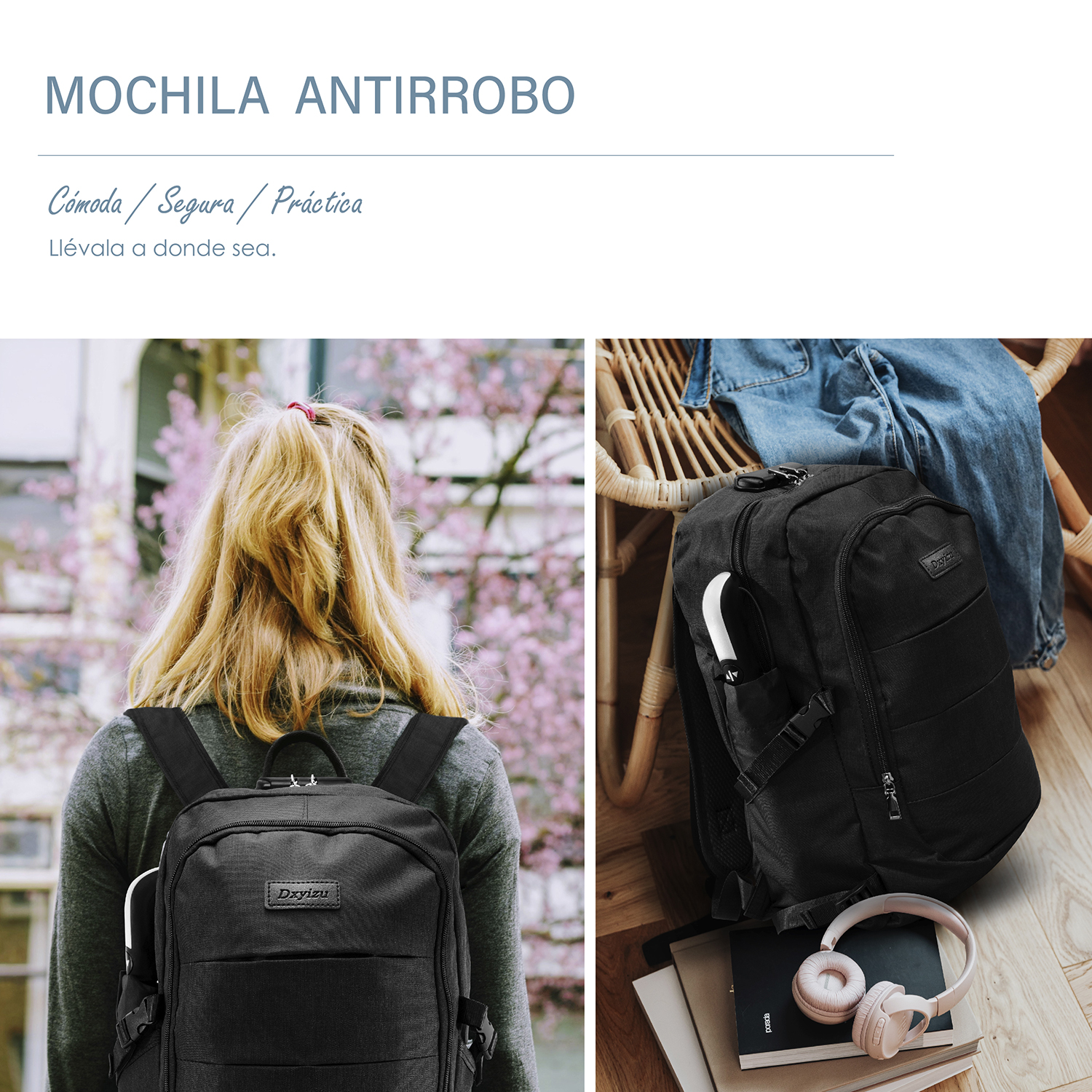 Mochila Antirrobo Impermeable Puerto Usb Para Laptop ,Color Negro