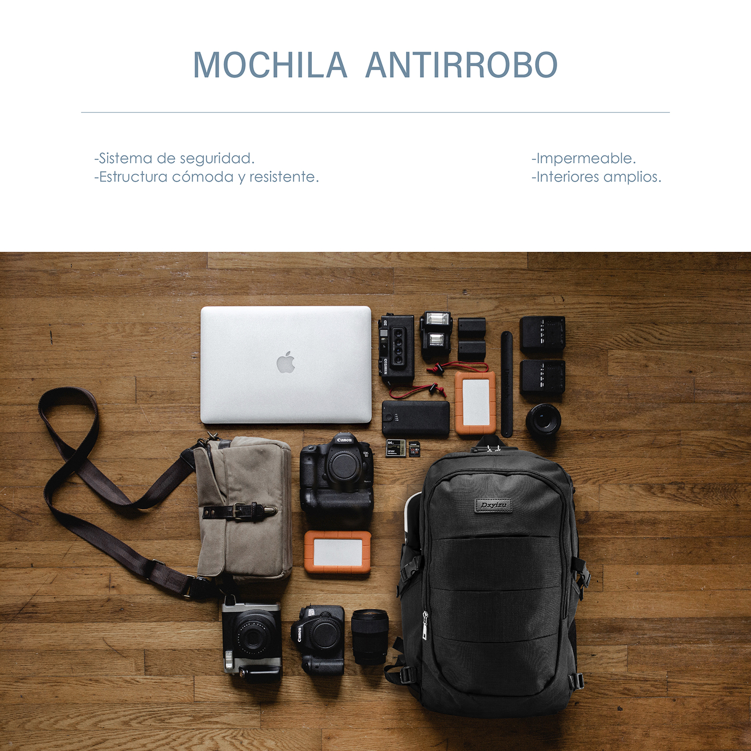 Mochila Antirrobo Impermeable Puerto Usb Para Laptop ,Color Negro